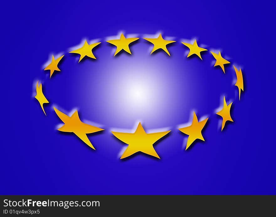 Blue background with gold stars and light point at the center. Blue background with gold stars and light point at the center