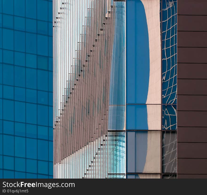 Linear abstract forms created by the juxtaposition of the facades of modern buildings, with perspective correction. Linear abstract forms created by the juxtaposition of the facades of modern buildings, with perspective correction