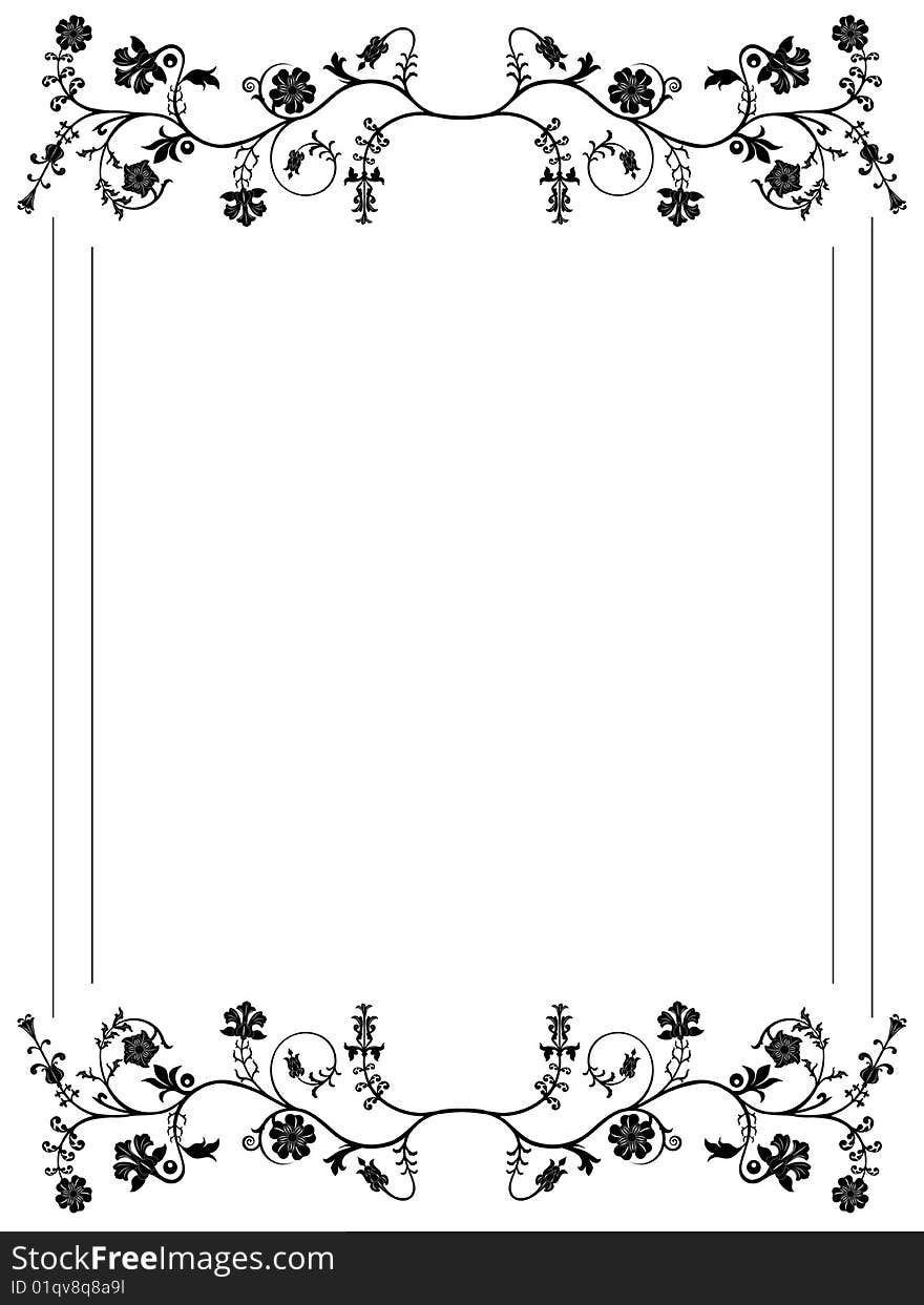 Vector floral frame on white background.