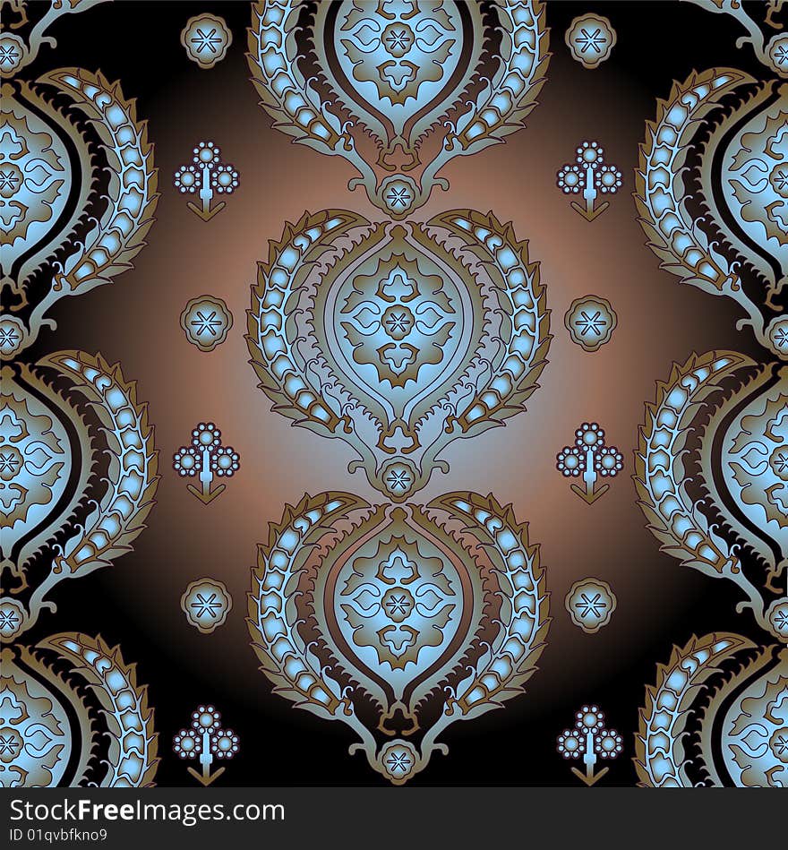 East turquoise symmetric decorative pattern on a coffee background. East turquoise symmetric decorative pattern on a coffee background