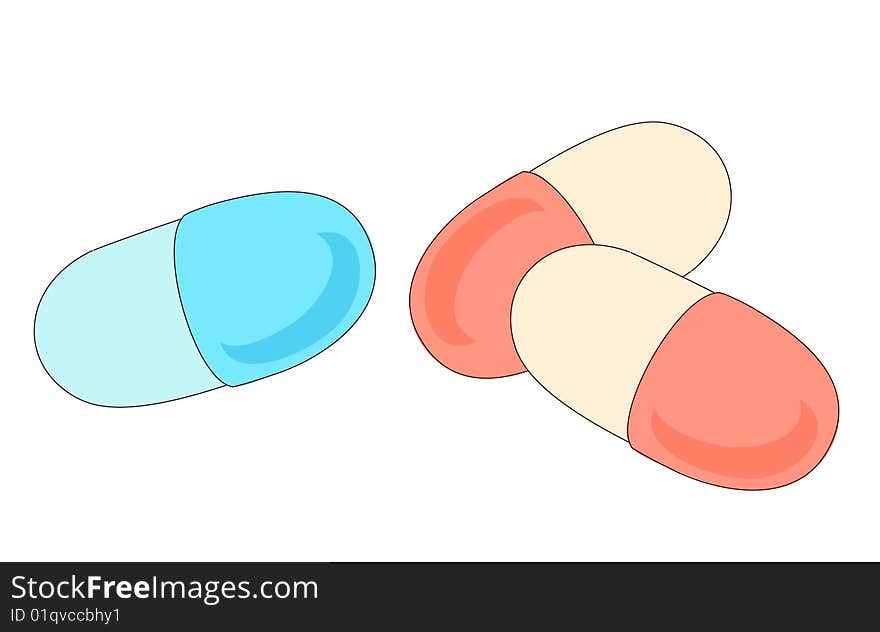 Red and blue transparent medicine capsule on reflective table