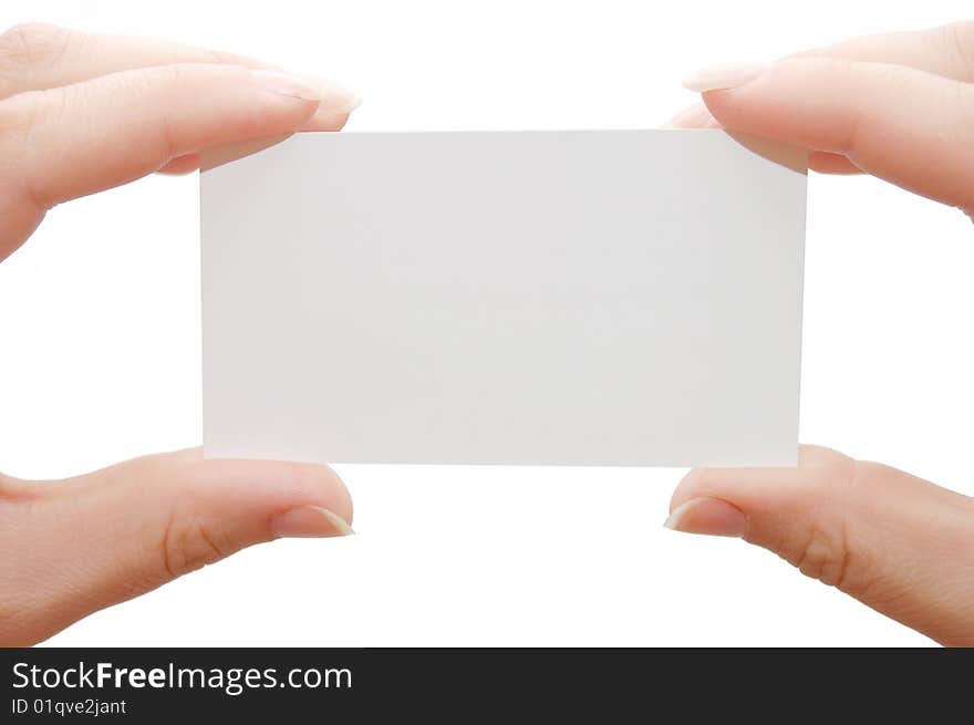 Paper Card In Woman Hands