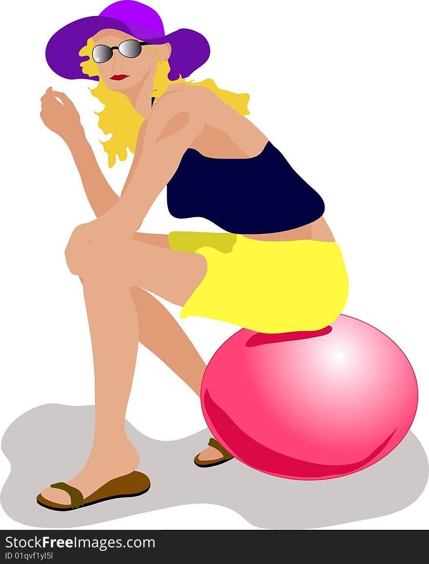 Setting girl on the red ball  illustration