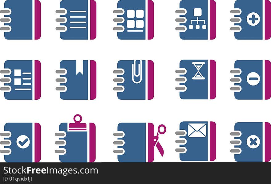 Vector icons pack - Blue-Fuchsia Series, document collection. Vector icons pack - Blue-Fuchsia Series, document collection