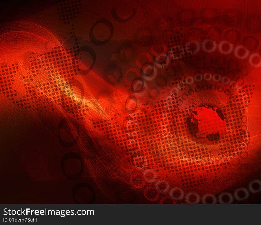 Modern red background with abstract smooth lines and map