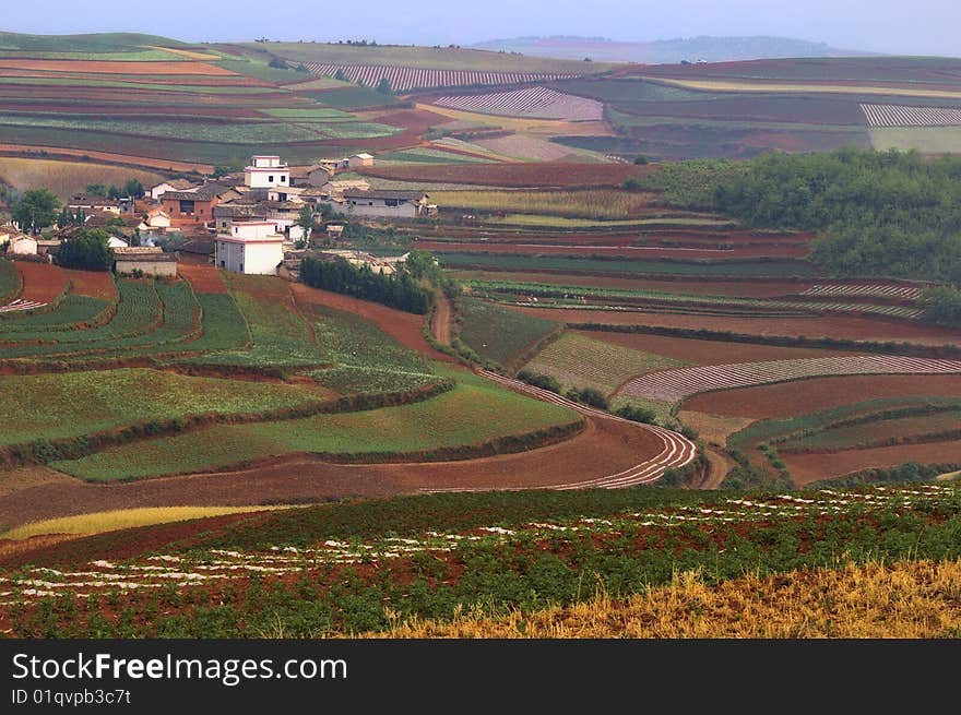 This is the northeastern part of China's Yunnan province, a red land, the farmers in cultivation, forming a natural wonder.