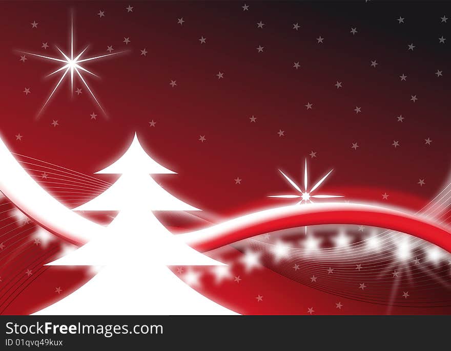 Red christmas background with christmas tree for design