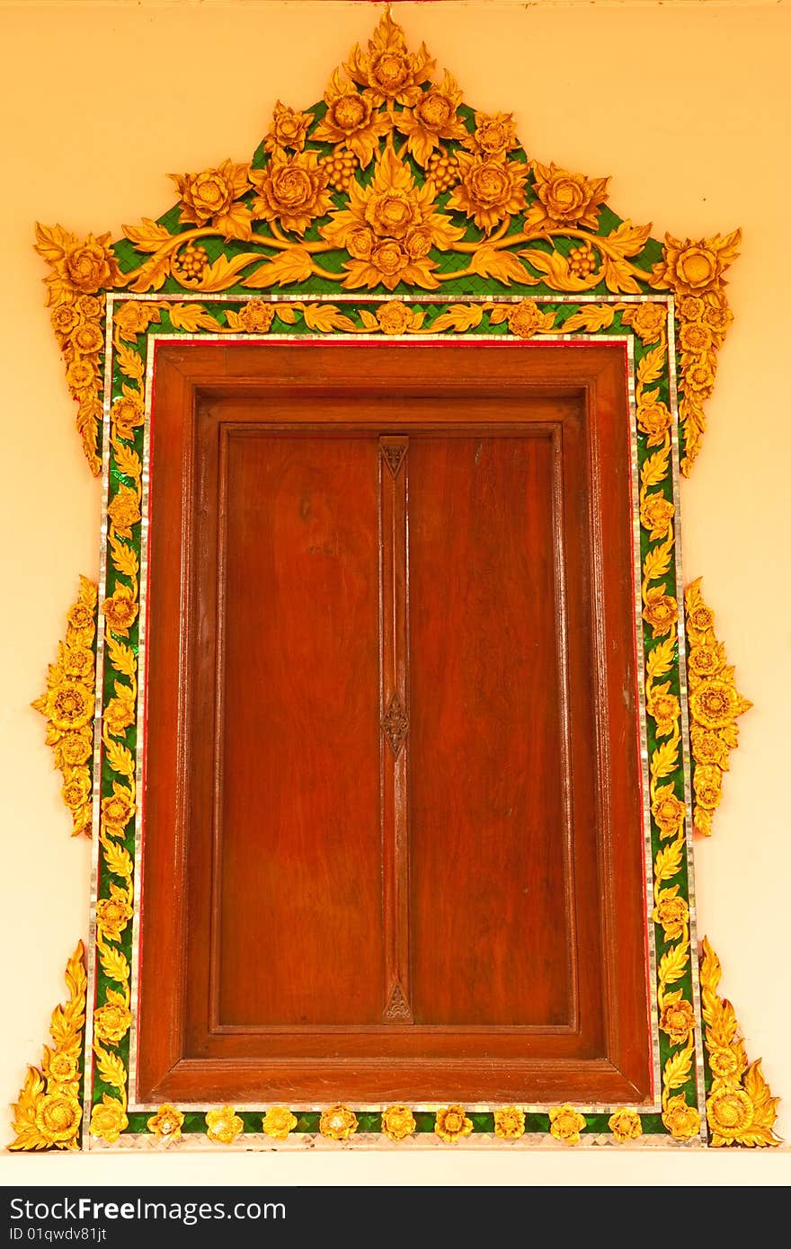 Traditional Thai style Buddhist church window. Traditional Thai style Buddhist church window