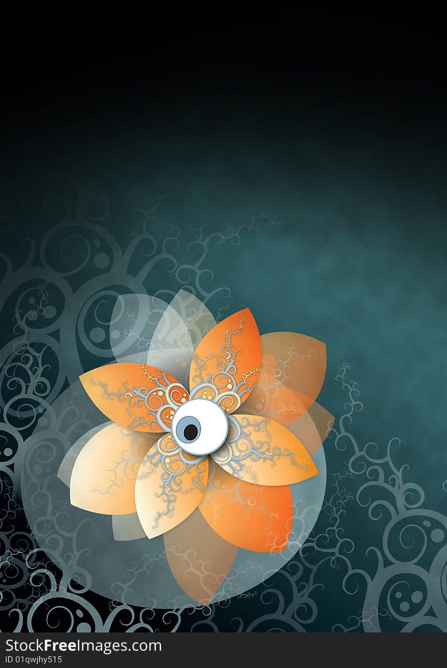 Mysterious orange flower with big white eye. Mysterious orange flower with big white eye