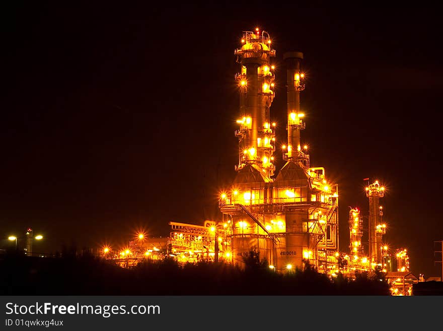 Chemical factory decorated with light in evening. Chemical factory decorated with light in evening