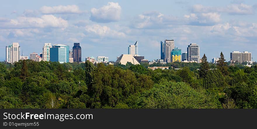 Cloudy sky over Sacramento skyline. Cloudy sky over Sacramento skyline