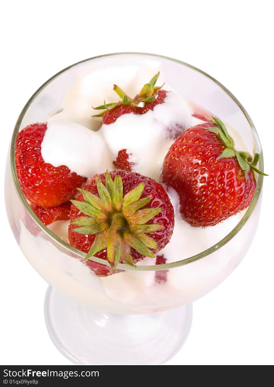 Fresh strawberry with plums on a white background