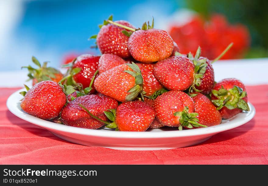 Group of fresh, succulent strawberries