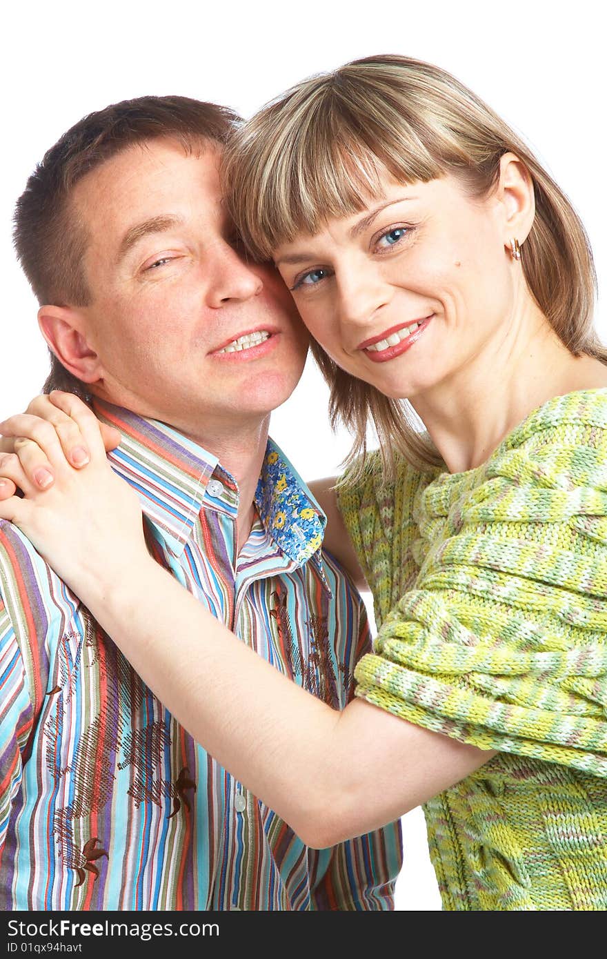 Happy loving couple. Isolated on white background