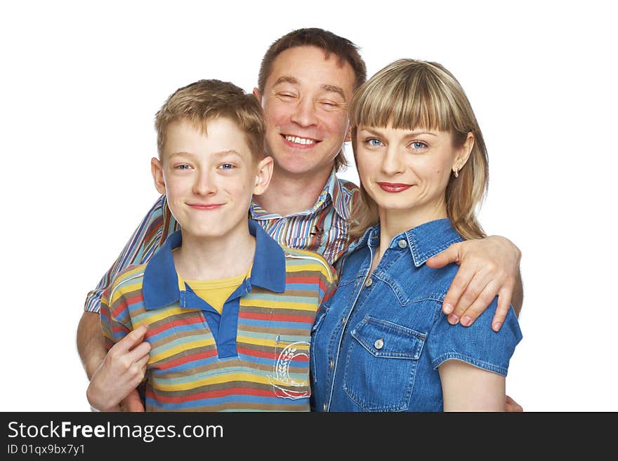 Mother, father and son. Isolated on white background