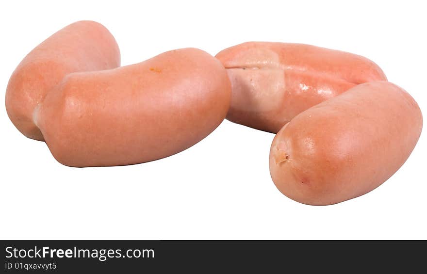 A few raw  sausages are on a white background