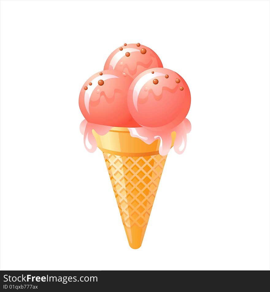 Ice cream cone on white background