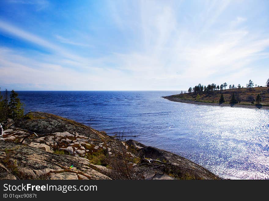 Landscape of the river empties into the White Sea