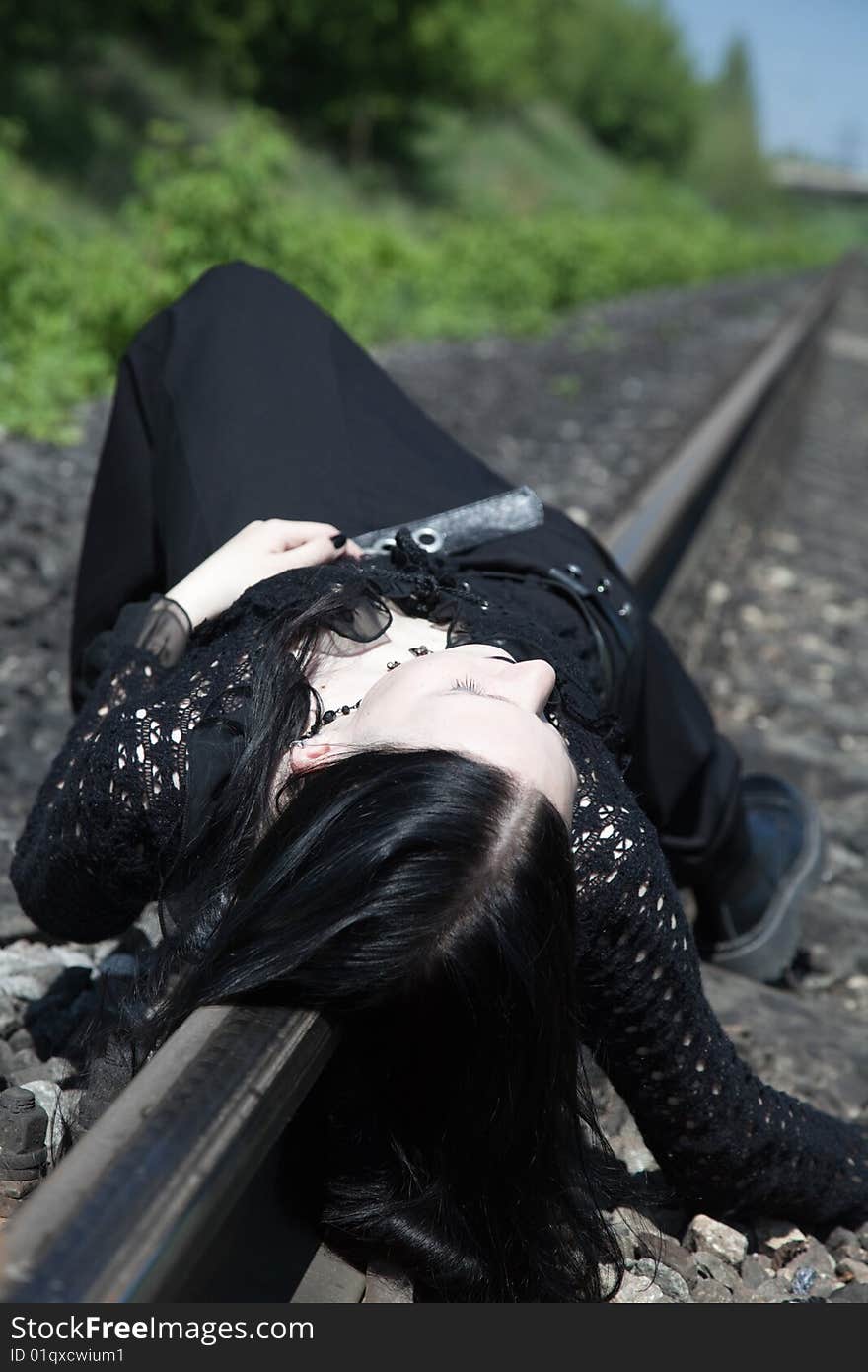 Gothic girl on railway