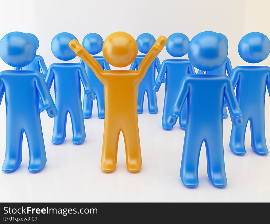 3d rendering of leader concept. Orange and blue persons. 3d rendering of leader concept. Orange and blue persons.