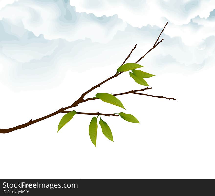 Illustration of red and green colored leaves, on a cloudy sky backdrop. Vector format available. Illustration of red and green colored leaves, on a cloudy sky backdrop. Vector format available.