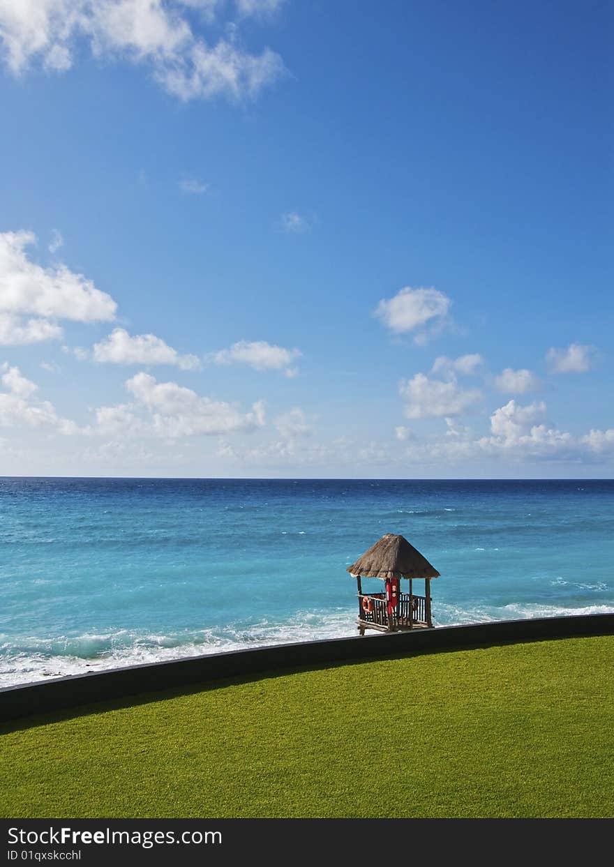 A Lifeguard Platform next to the Caribbean Sea. A Lifeguard Platform next to the Caribbean Sea