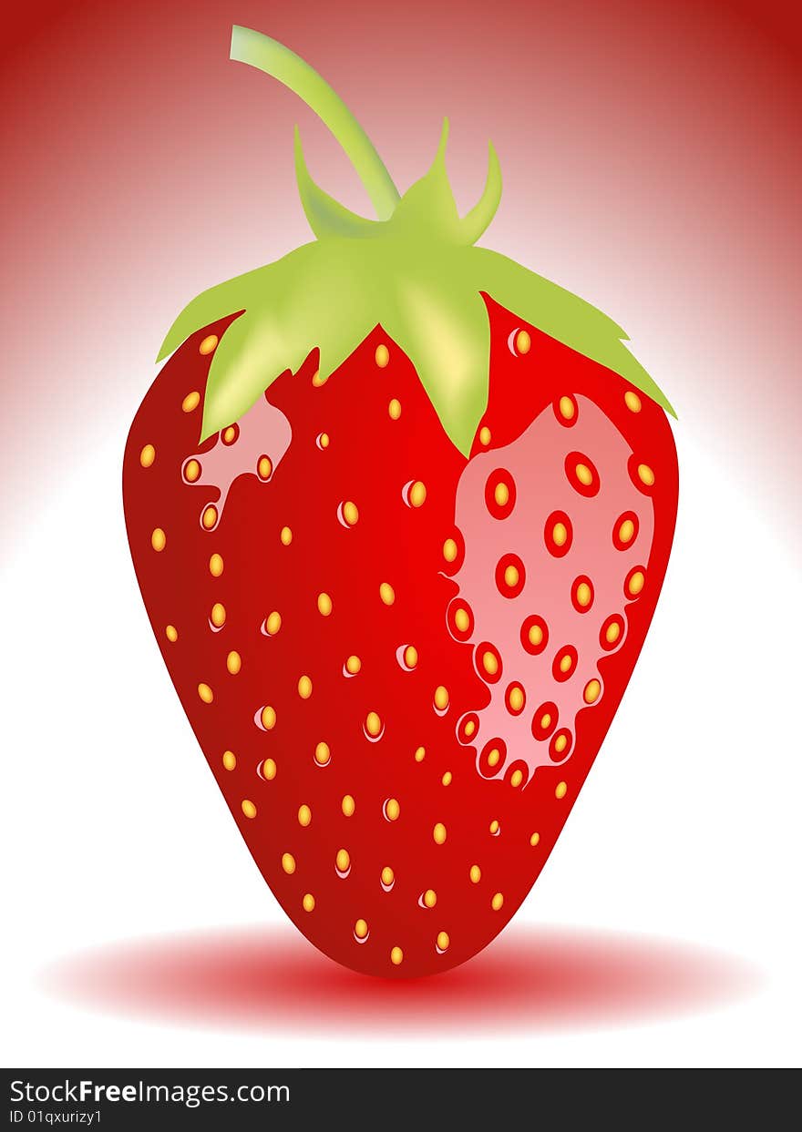 Wonderful detalised strawberry with seeds over colored background