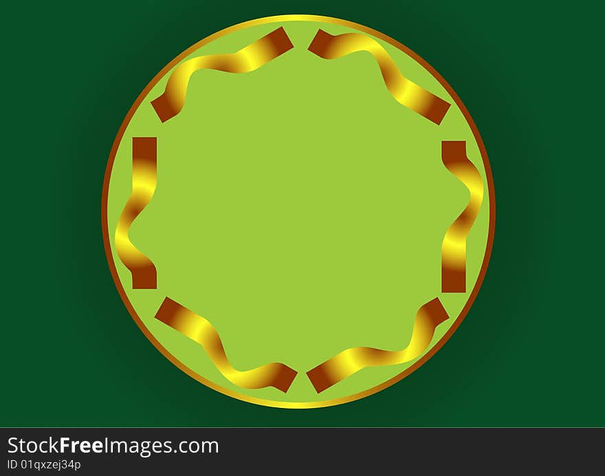 Circle gold tag with green background