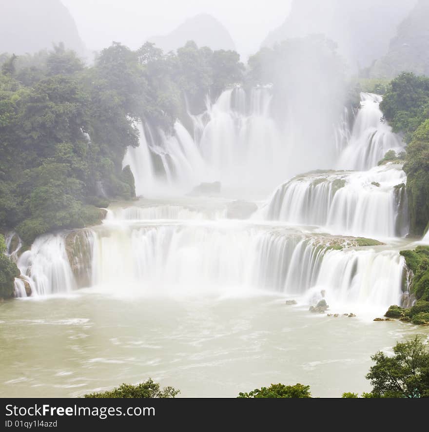 The waterfall in fog