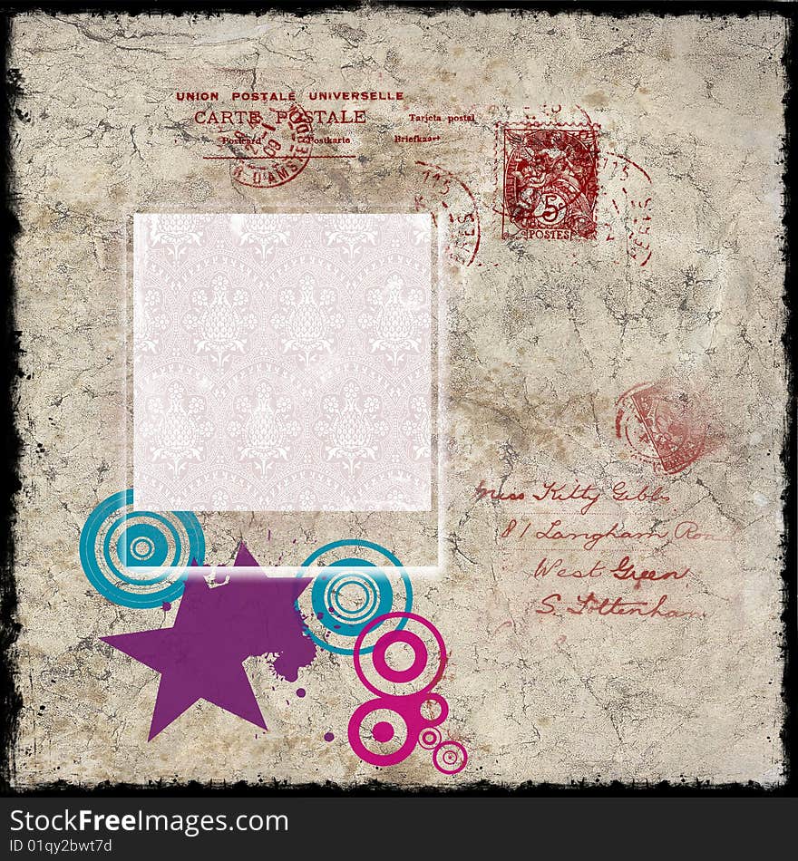 Vintage background with polaroid frames stamps and circles. Vintage background with polaroid frames stamps and circles