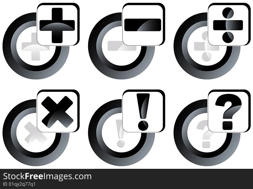 Illustration of buttons, black, gray