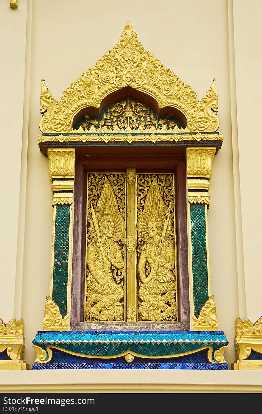 Traditional Thai style Buddhist church window