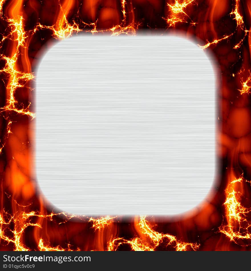 Brushed metal background in a fire frame. Brushed metal background in a fire frame