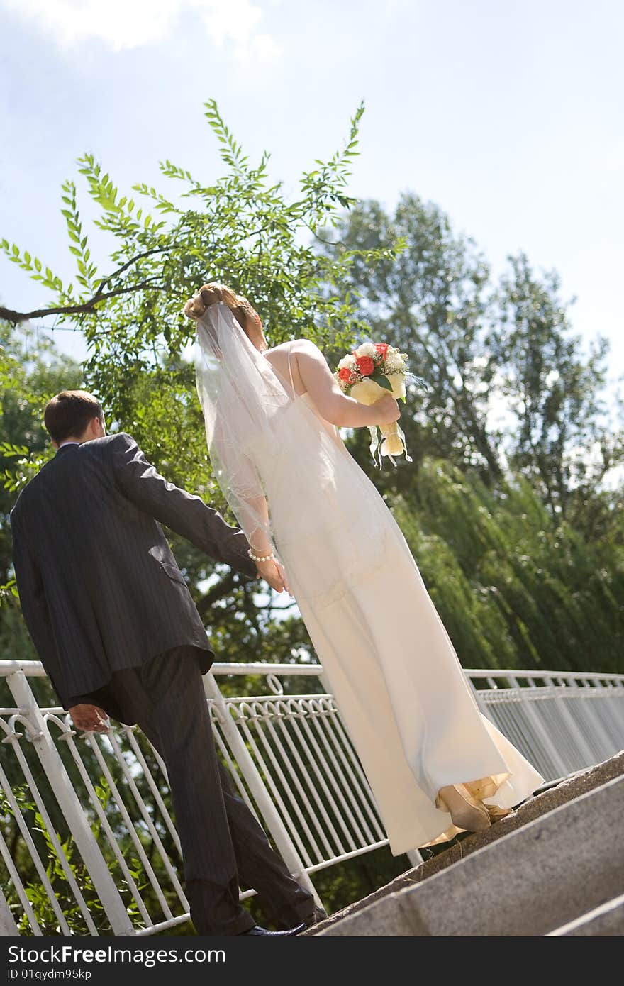 Colorful wedding shot of bride and groom. Colorful wedding shot of bride and groom