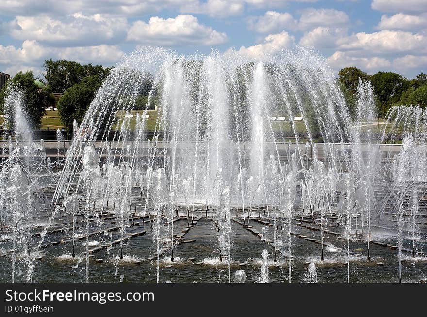 Fountain in park of the city of Moscow in Russia