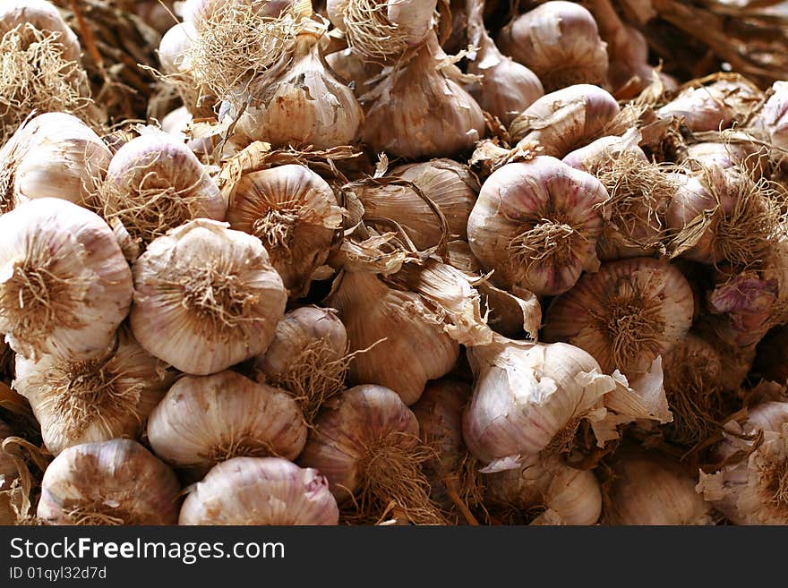 Fresh garlic at a market