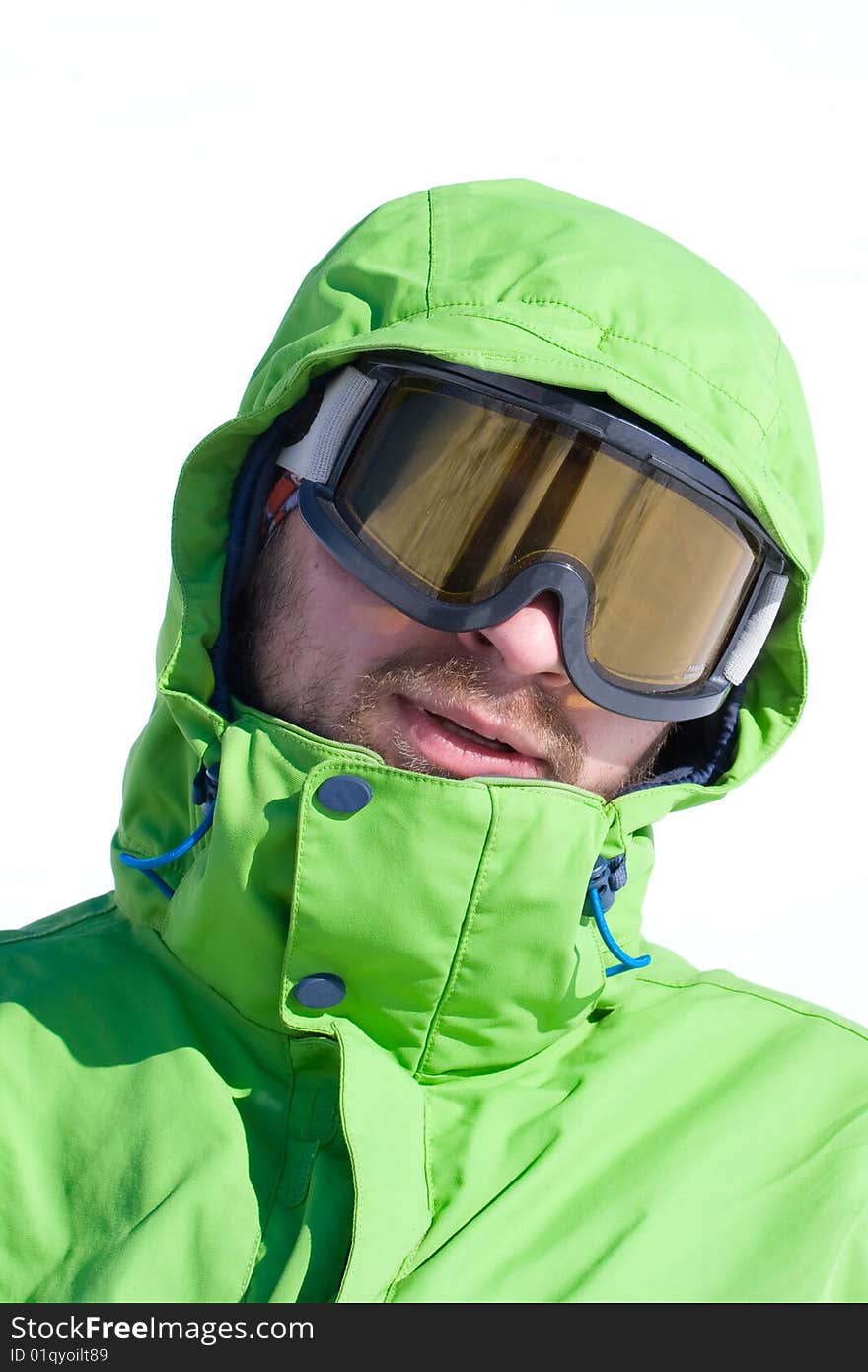 Hiker in winter in mountains