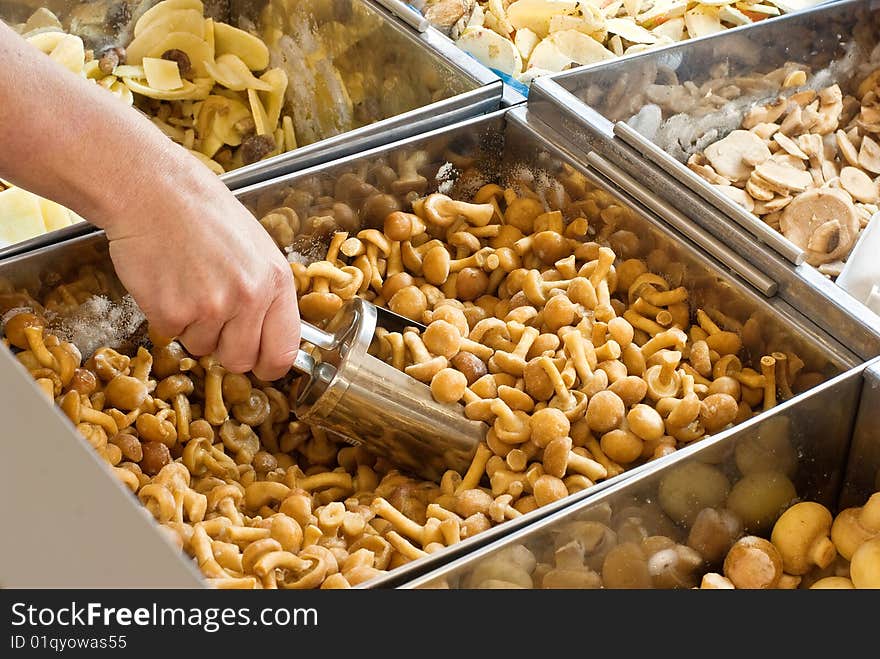 Buying frozen mushrooms in  supermarket