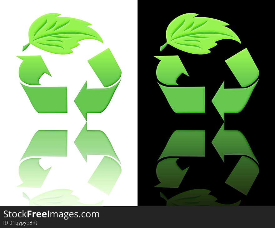 Symbols of ecology and recycling on a white or black background with reflex. easily cropping