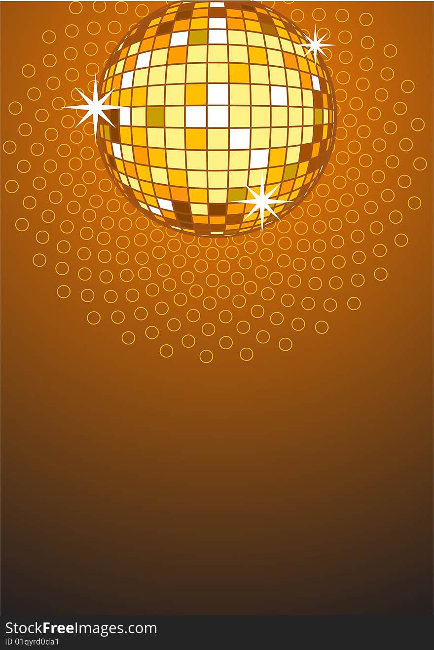 Golden Background with disco ball. Golden Background with disco ball