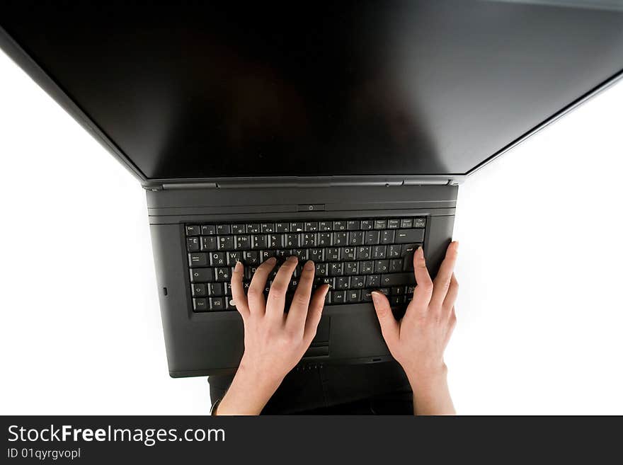 Close-up of female hands on the keyboard  typing documents. Close-up of female hands on the keyboard  typing documents