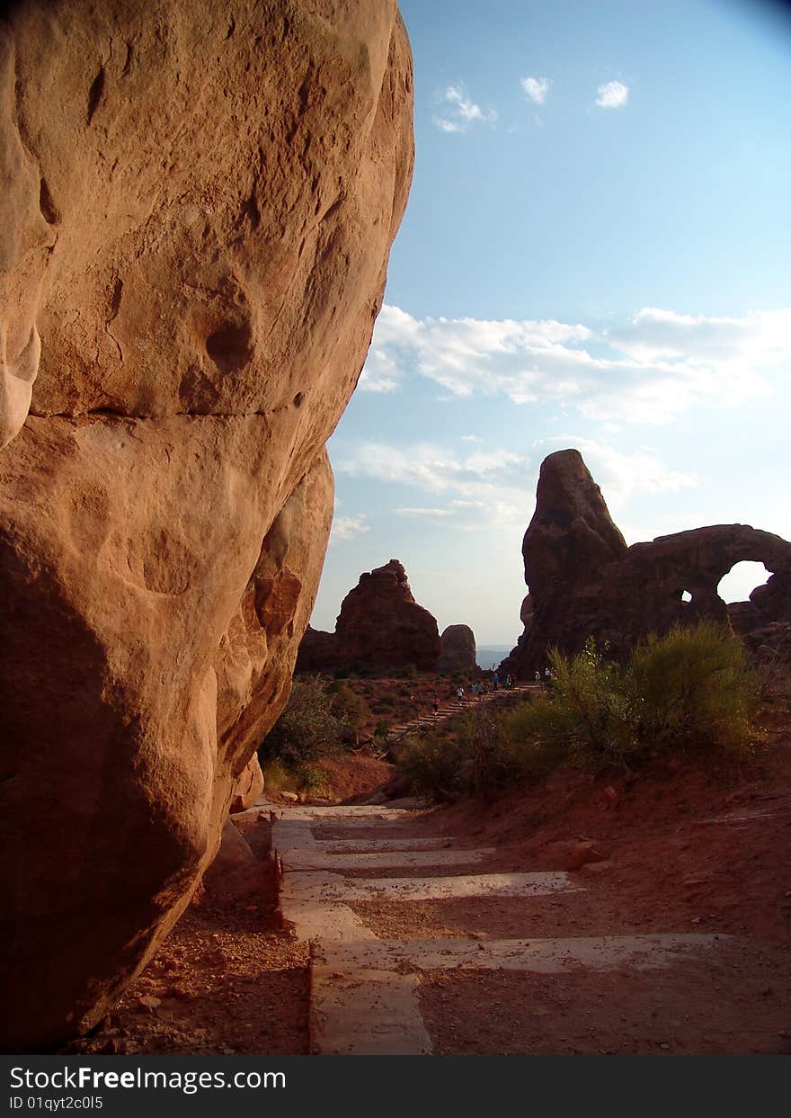 Arches National Park Rock mountain with blue sky