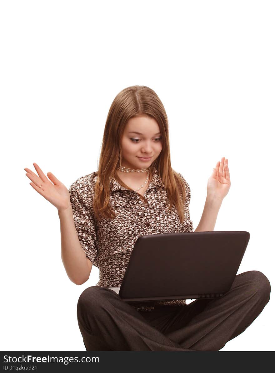 Image of a surprised girl with laptop