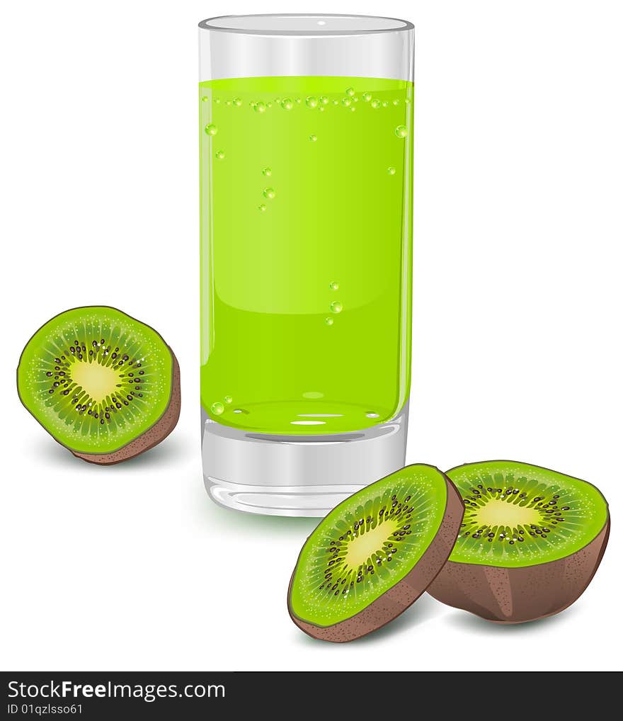 Glass of kiwi juice isolated on white, vector illustration