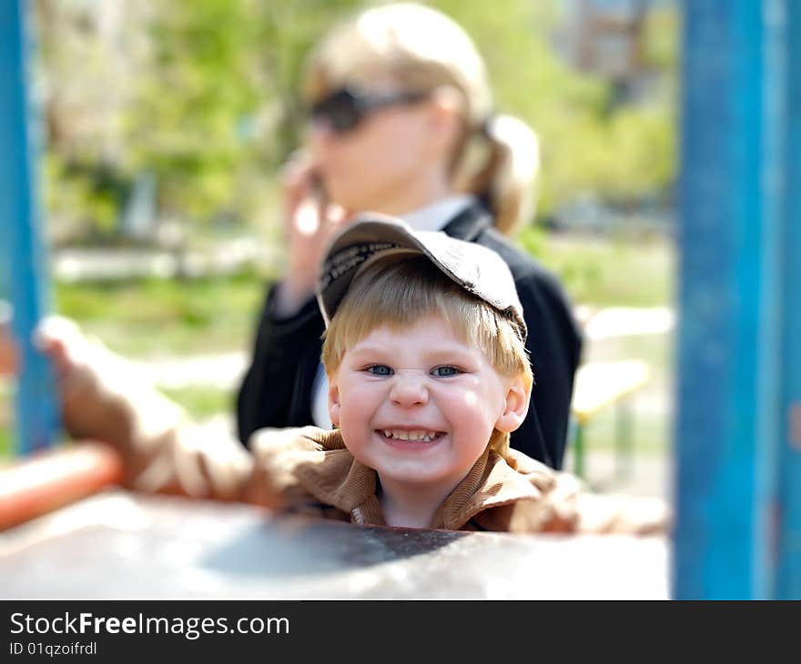 The boy on walk in the spring. The boy on walk in the spring