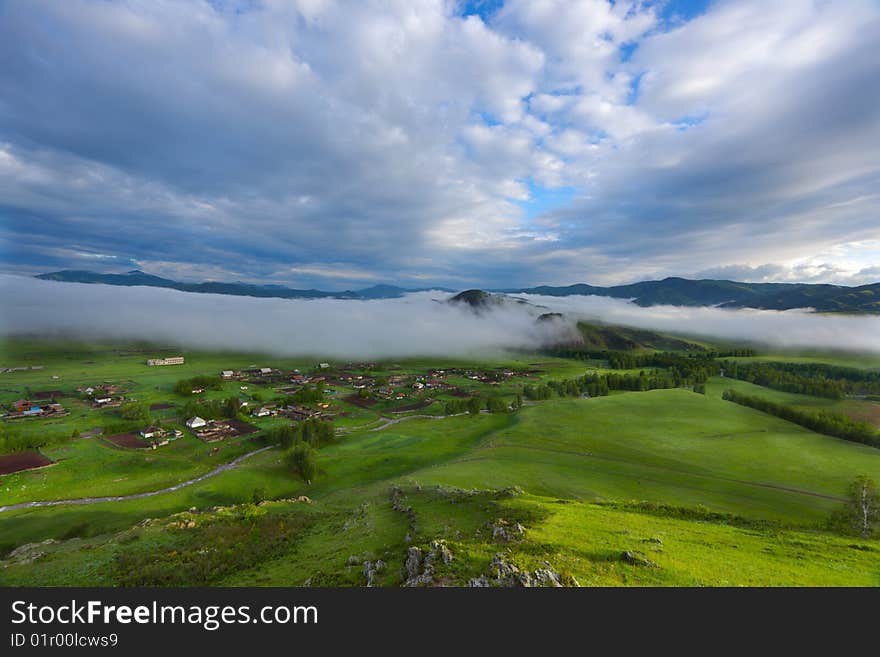 Morning in not sick village in mountains