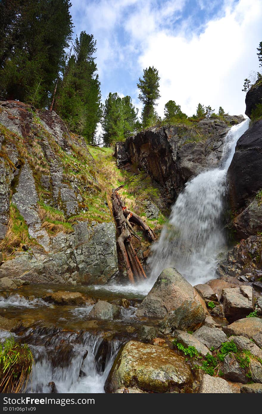 Pure water of mountain waterfall