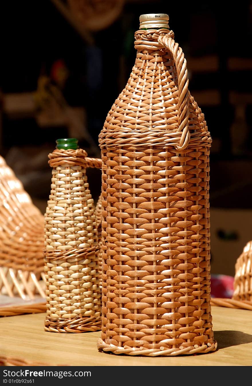 Glass Bottle Covered With Osier