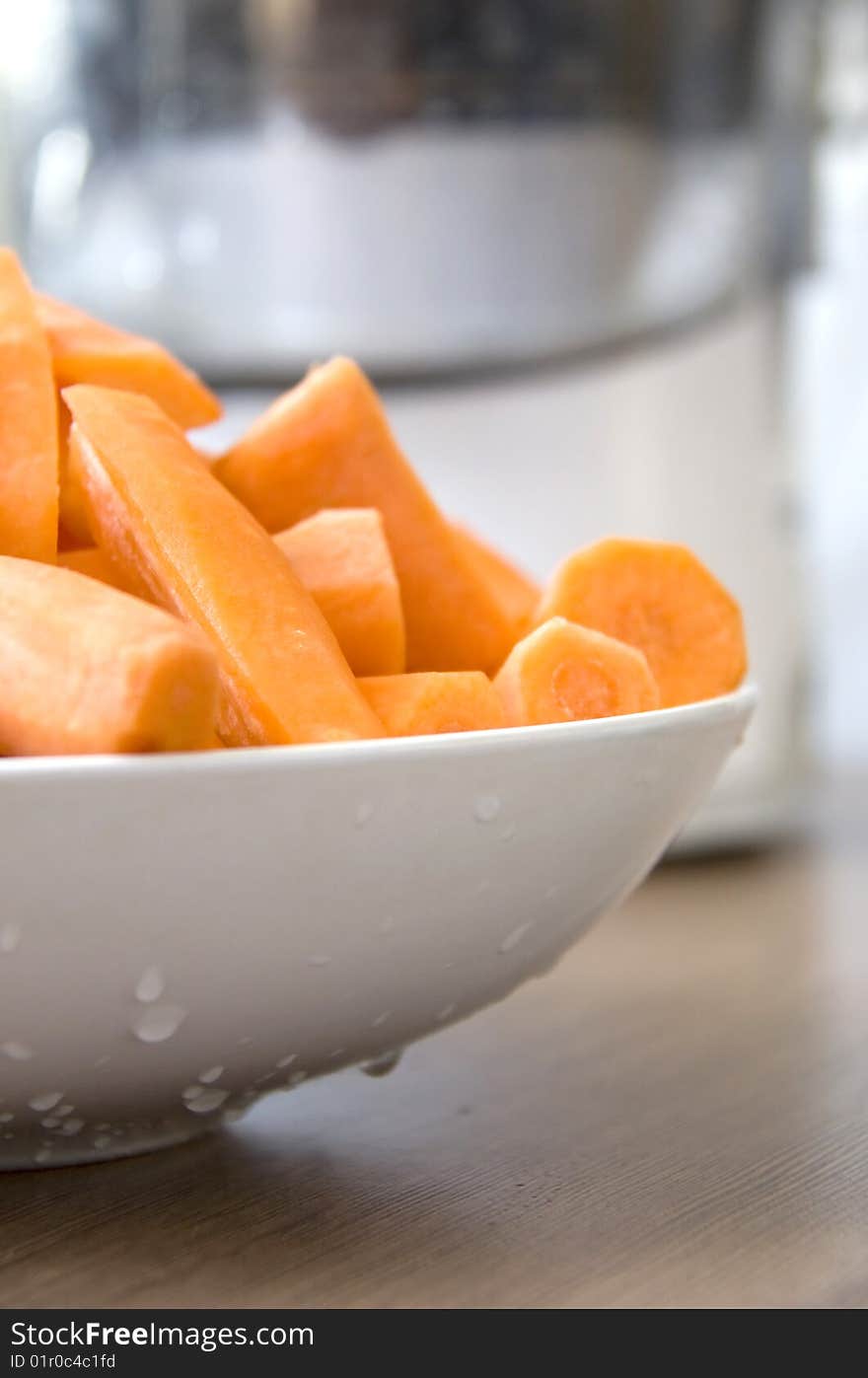 Orange Carrots Preparing for Juicer