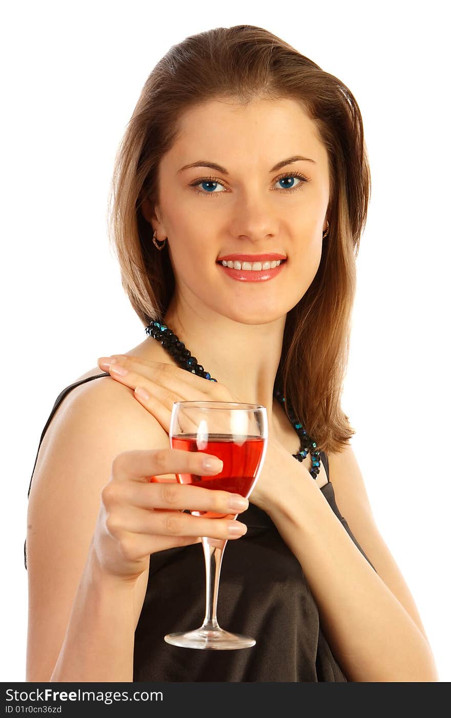 Beautiful girl with a glass of rose wine